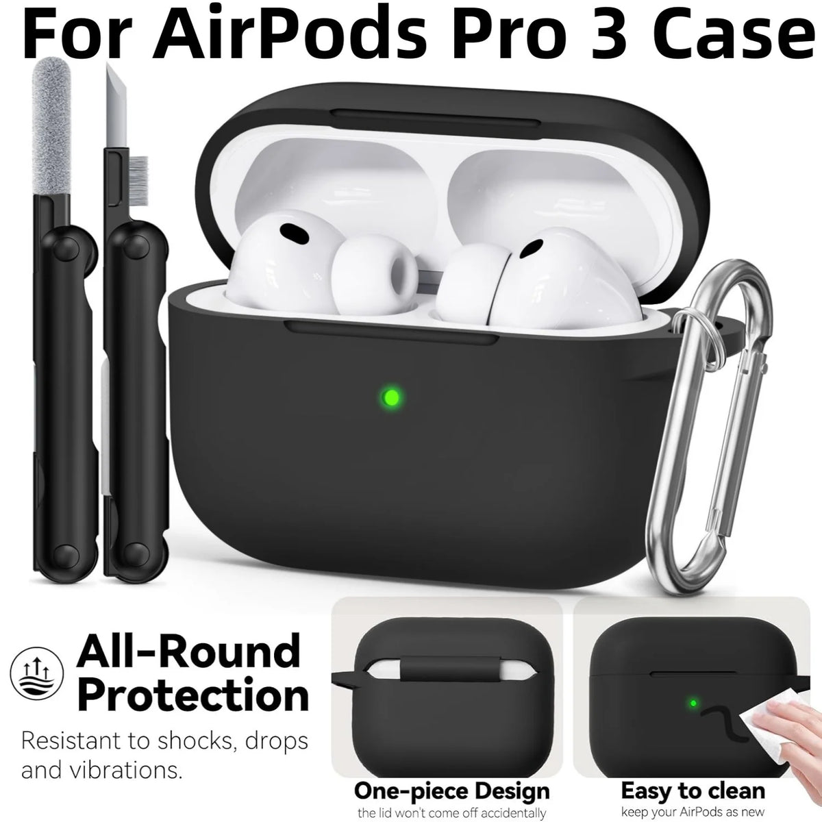 for AirPods Pro 3 Case with Cleaning Kit Soft Silicone Protective Cover for Apple AirPods Pro 3rd Generation Cases with Keychain