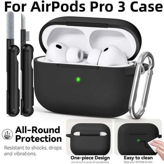 for AirPods Pro 3 Case with Cleaning Kit Soft Silicone Protective Cover for Apple AirPods Pro 3rd Generation Cases with Keychain