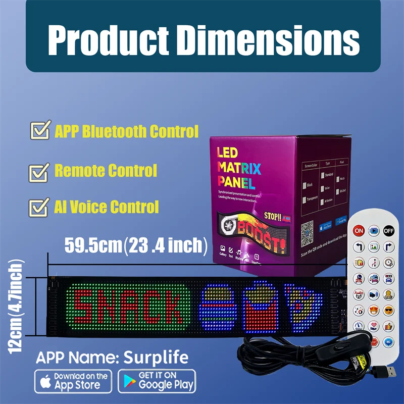 LED Matrix Panel Rolling Advertisement LED Sign with AI APP Remote Programmable Logo Light for Car Shops Offices Restaurants