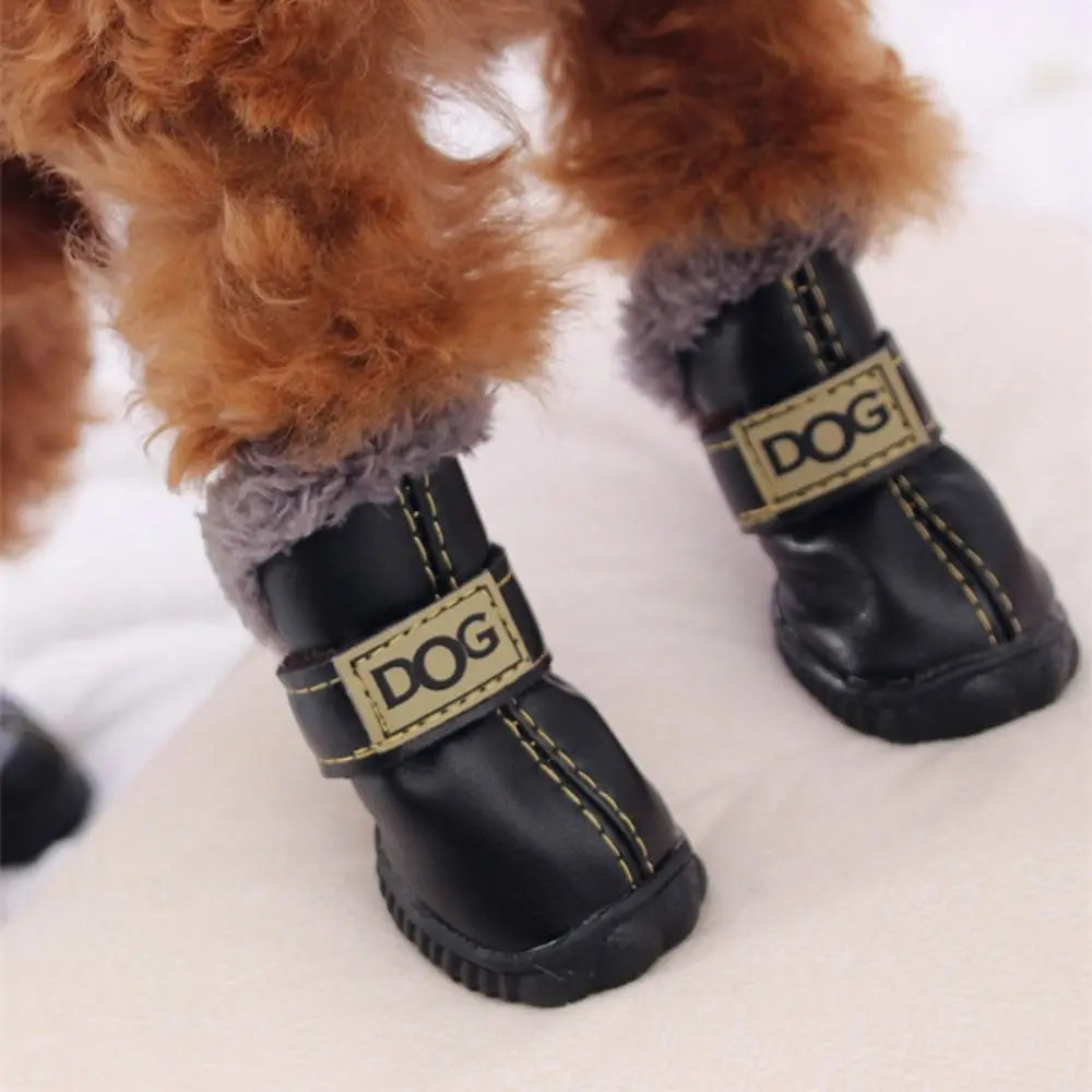 Soft Pet Snow Boots Fashion Waterproof Non Slip Winter Pet Dog Shoes Plush/PU Warm for 4Pcs/Set Winter