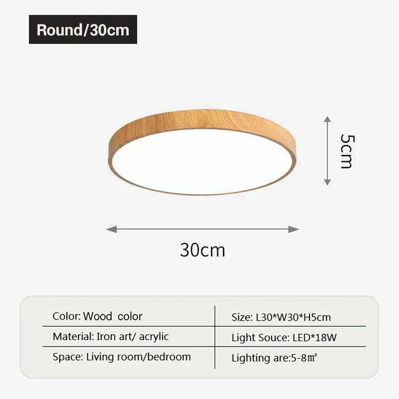 Modern Nordic LED Ceiling Light Round Fixture with Wood Accent for Bedroom Living Room Study Hallway Indoor Decor