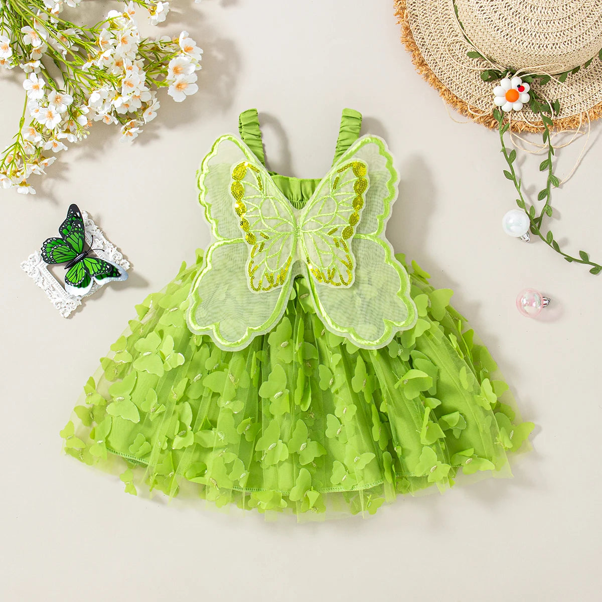 Summer New Princess Style Baby Girl Dress, Cute Butterfly Children'S Suspender Clothes For Babies Aged 9 Months To 3 Years