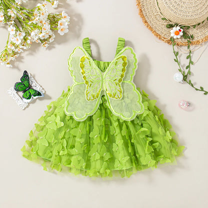 Summer New Princess Style Baby Girl Dress, Cute Butterfly Children'S Suspender Clothes For Babies Aged 9 Months To 3 Years