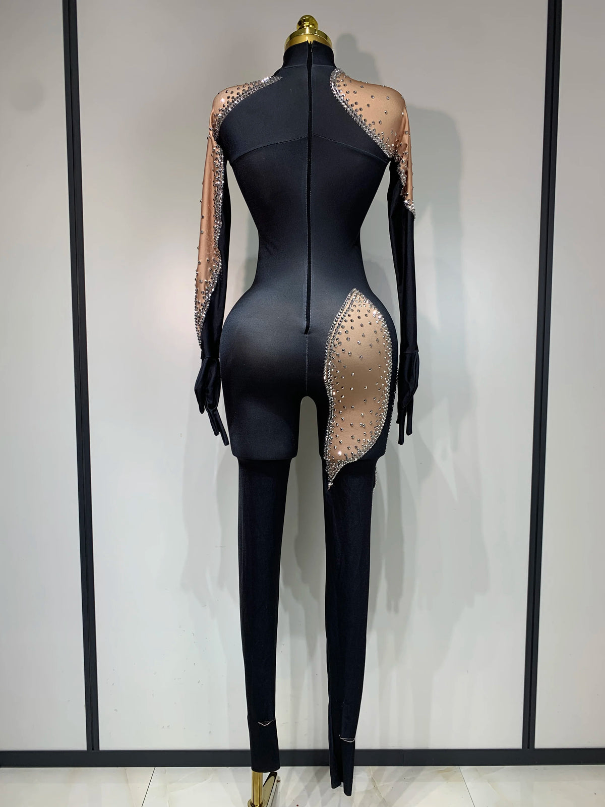 Fashion Sparkly Rhinestone Bodycon Bodysuit Female Singer Dancer Stage Perform Outfit Luxury Birthday Club Drag Queen Costume