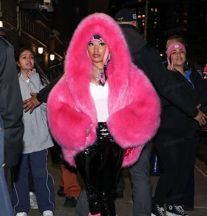 Solid Color Hooded Imitation Fur Coat Europe and The United States Imitation Eye-catching Enthusiasm Warm Comfortable Fashion