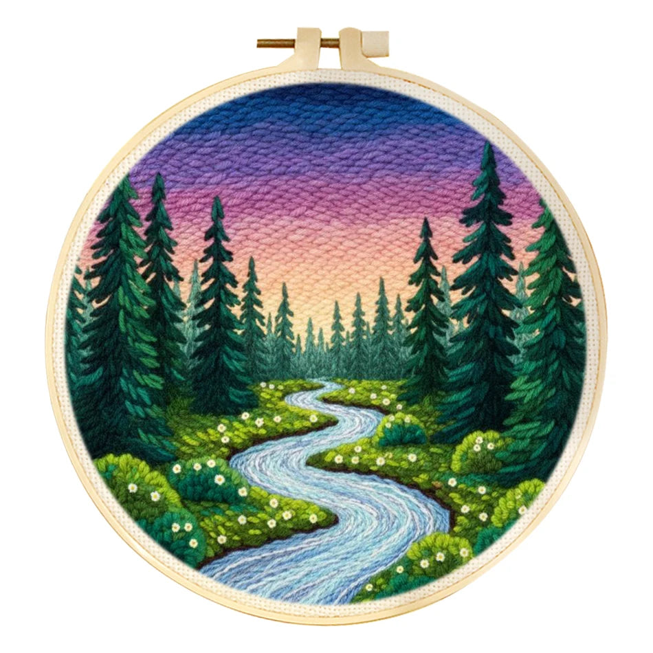 Punch Needle Embroidery Starter Kits Scenery Pattern for Adults Beginners DIY Craft Punch Needle Kits Embroidery With Frame