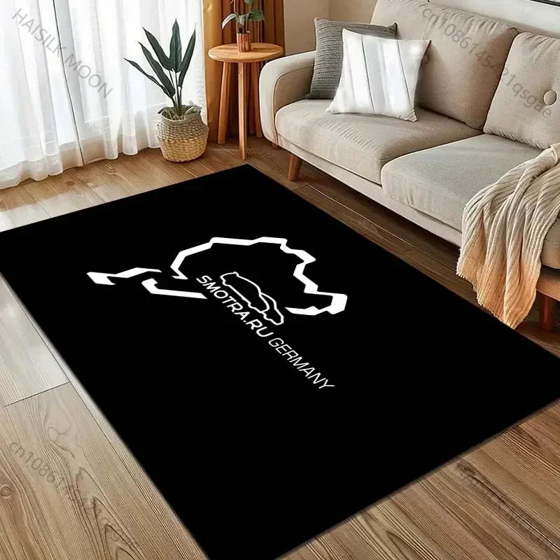 Race Track Inspired Area Rug – F1 Style Circuit Carpet for Living Room & Bedroom, Non-Slip Washable Large Floor Mat