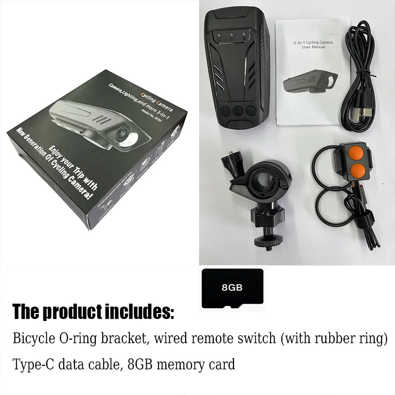 1080P Cycling Camera 30FPS Bicycle Camera Motorcycle Camera Rainproof with LED Flashlight Bike Horn Build-in Battery for Outdoor