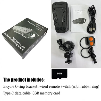 1080P Cycling Camera 30FPS Bicycle Camera Motorcycle Camera Rainproof with LED Flashlight Bike Horn Build-in Battery for Outdoor