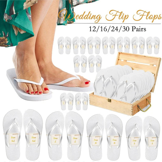 12-30Pairs Wedding Flip Flops for Guests Bulk Hotel Spa Wedding Sandals Slippers With Size Favors Wedding Favors for Guests