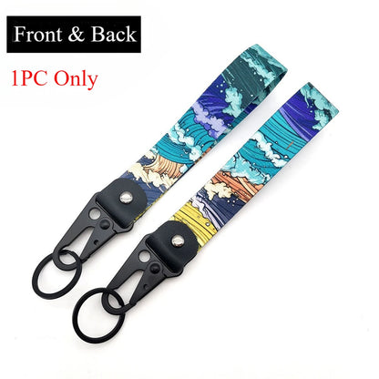 JDM Style Ukiyo-e Crane Keychain Racing Modified Nylon Motorcycle Keyring Auto Key Holder Accessories