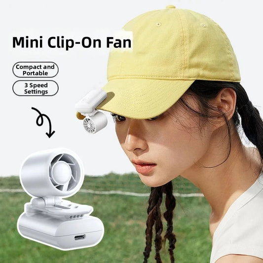 Portable Hat Clip Fan 3 Speeds Rechargeable Small Handheld Fan Multi-Directional Type-C Charge Cooling Clip on Fan Summer