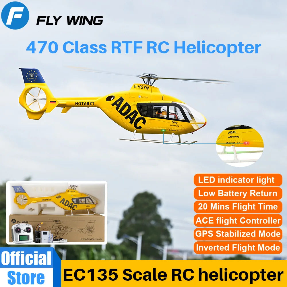 FLYWING EC135 RC Helicopter LED Light ACE Flight Control EC135 Scale Helicopter 470 Size RC Helicopters 4 Blade 6CH RC Helicopte