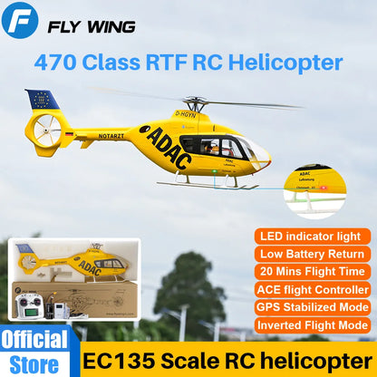 FLYWING EC135 RC Helicopter LED Light ACE Flight Control EC135 Scale Helicopter 470 Size RC Helicopters 4 Blade 6CH RC Helicopte