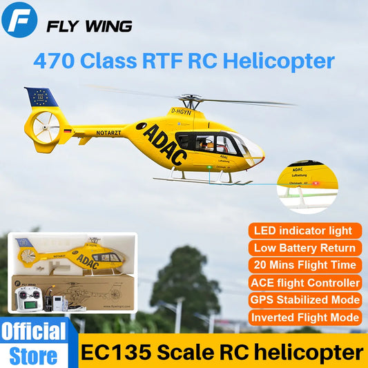 FLYWING EC135 RC Helicopter LED Light ACE Flight Control EC135 Scale Helicopter 470 Size RC Helicopters 4 Blade 6CH RC Helicopte