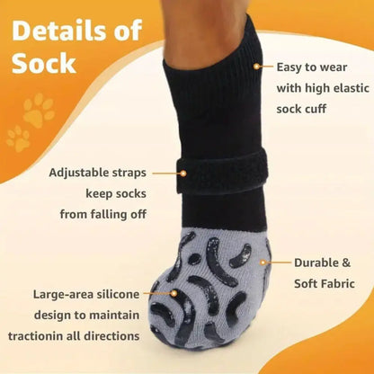 4PCS Anti-Slip Cozy Dog Socks Adjustable Band Anti-Scratch Knitted Socks Cotton Strong Grip Paw Protector Wooden Floors