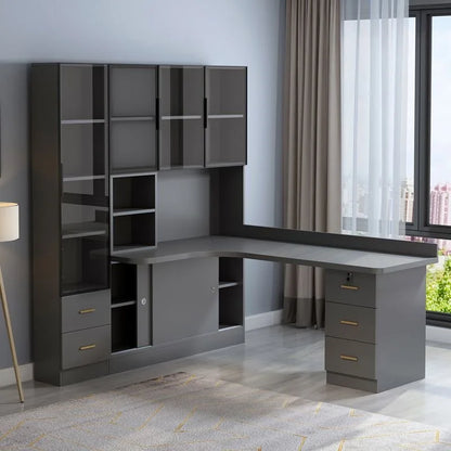 Writing Study Desk Integrated Bookshelf L-Shaped Computer Desk Bookcase Luxury Home Bedroom Office Computer Desk with Drawers