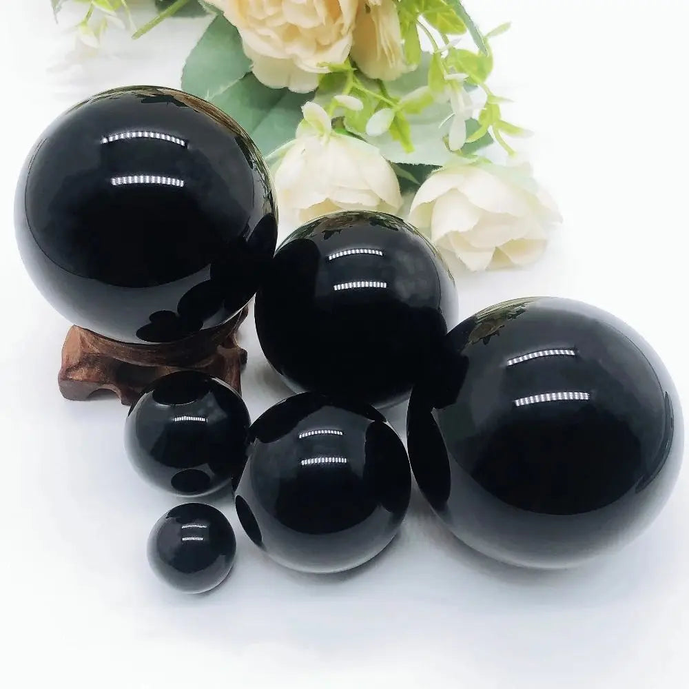 Natural Black Obsidian Sphere Large Crystal Ball Healing Stone Gemstone 30/40/50mm obsidian crystal decorative glass Home Decor