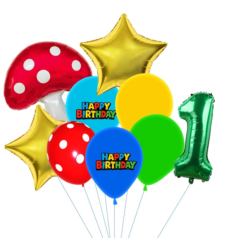 Red Blue Green Yellow Mushroom Star Balloons for Cartoon Video Game Super Bros Balloon Birthday Inspired Party Decoration
