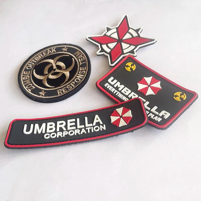 1PC,2PCS/ Umbrella Corporation PVC Rubber Morale Emblem,Biohazard Insignia Applique Embroidered patches,Tactical Backpack Badges