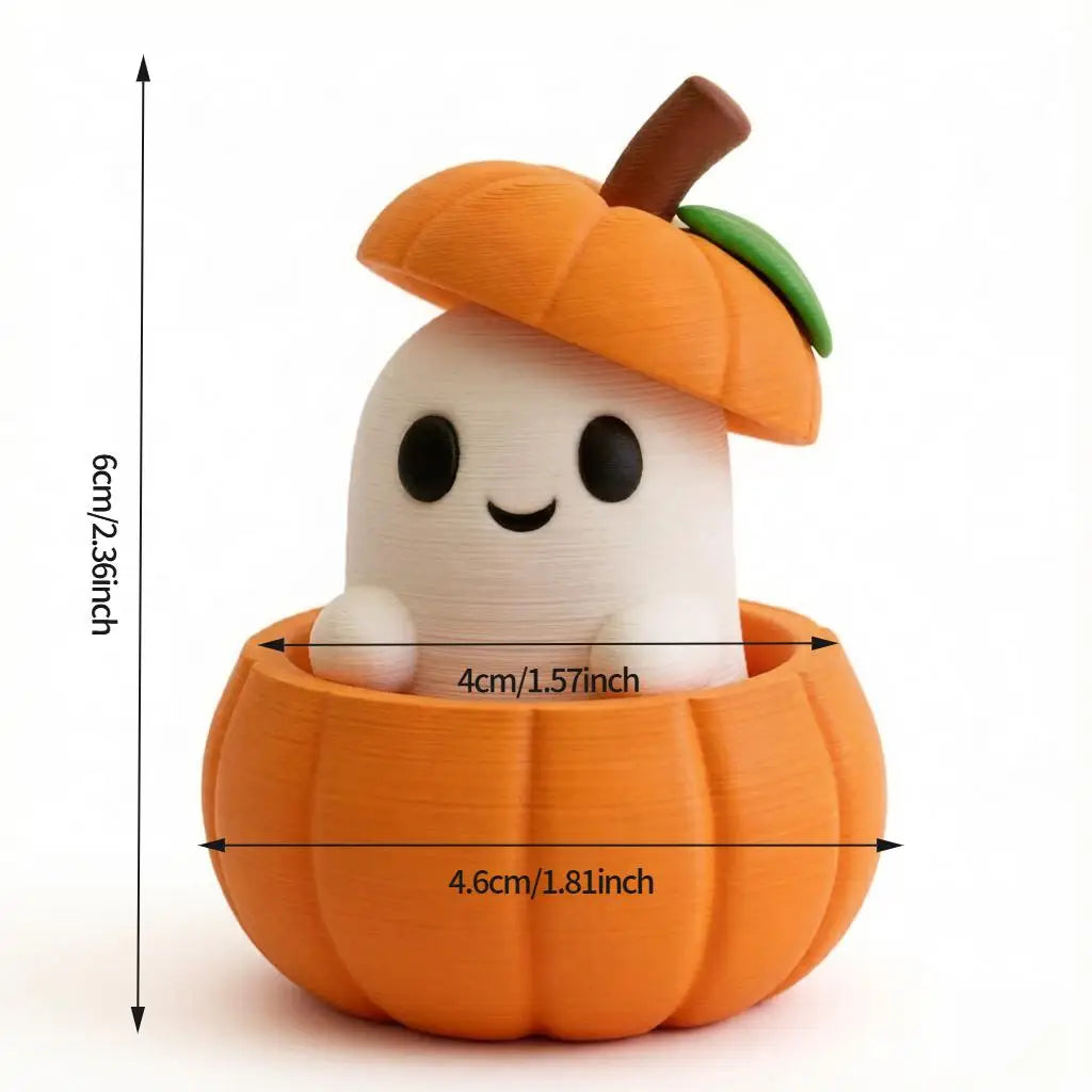 Set Includes Pumpkin Base, Ghost & Hat, Creative 3D Printed Halloween Pumpkin Elf Decor, Desktop Ornament for Holiday Scene, Hom