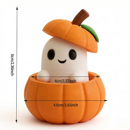 Set Includes Pumpkin Base, Ghost & Hat, Creative 3D Printed Halloween Pumpkin Elf Decor, Desktop Ornament for Holiday Scene, Hom