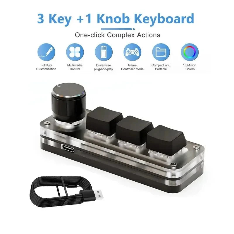 Mini Keyboard 3 Keys 1 Knob RGB Programming Macro Mechanical Keyboard Gaming Custom Switch Portable Keypad For Photoshop