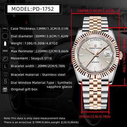 2026 New PAGANI DESIGN DD36 Men's Watches Rose Gold Automatic Watch For Men Mechanical Wristwatches AR Sapphire Luminous Clock