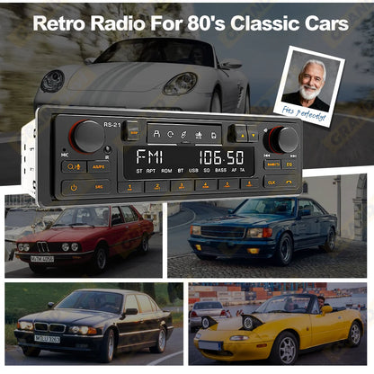 1DIN Retro Car Radio MP3 Player Stereo Bluetooth FM AM RDS Support QC3.0 For Porsche VW Benz BMW Land Rover Audi Alfa Romeo