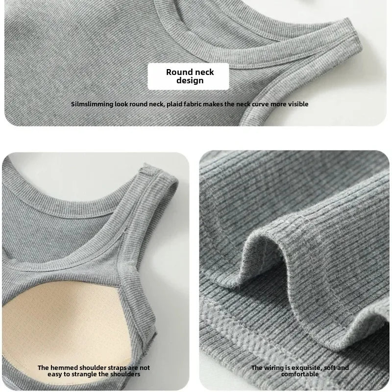 Seamless Built-in Bra Tank Top for Women Wirefree Sports Bra Summer Sleeveless Shirt, Breathable Workout Vest with T-Shirt Combo