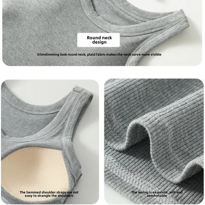 Seamless Built-in Bra Tank Top for Women Wirefree Sports Bra Summer Sleeveless Shirt, Breathable Workout Vest with T-Shirt Combo