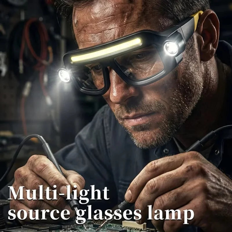Rechargeable COB LED Glasses Headlight TYPE C Waterproof Lightweight Adjustable Angle Work Lamp for Car Maintenance Repair