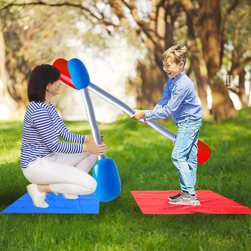1Set Red Blue Inflatable Sticks Kids Toys Pvc Air Hammer Yard Game Sticks with Mats for Boys Girls Party Confrontation Game Toy