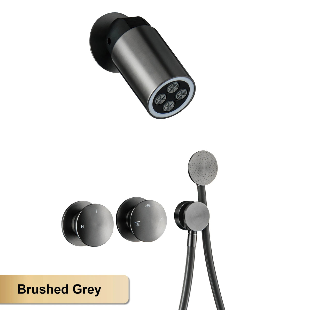 Aitana Minimalist Black Brass Wall-Mounted Bathroom Shower System with LED Light Rainfall Head 2 Functions of Hot And Cold Water