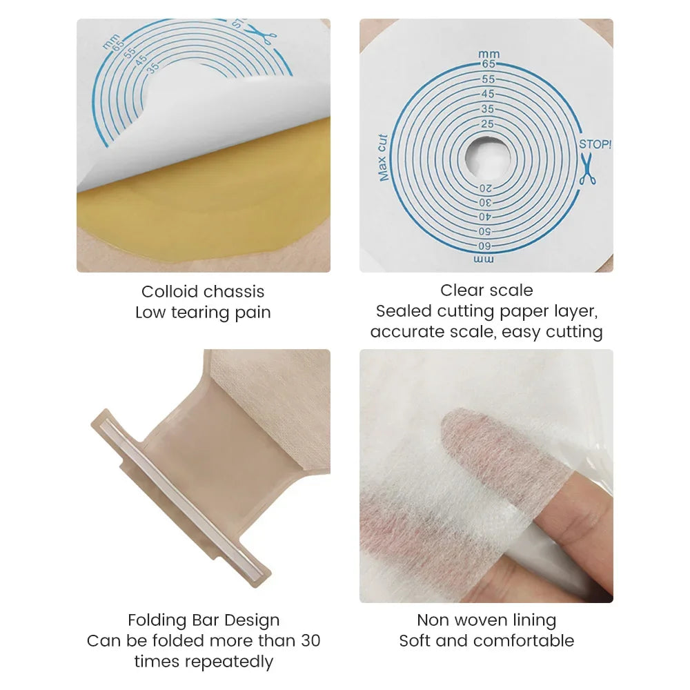 10-50pcs Drain valve One-piece System Colostomy Bags for Adults Disposable Colostomy Pouch Opening 20-65mm With Clip Closure
