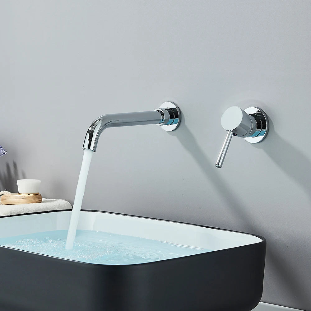 Golden Basin Faucet Bathroom Mixer Sink Tap Wall Mounted Hot Cold Water Tap Single Handle Rotating Spout Bathroom Faucet