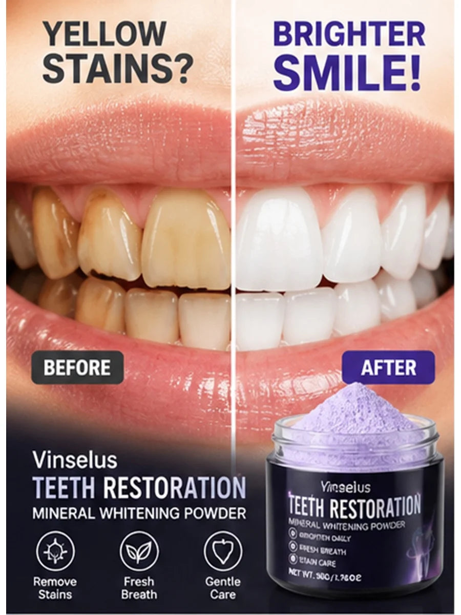 Vinselus Mineral Whitening Tooth Powder 50g – Daily Brightening, Fresh Breath & Stain Care, Enamel Friendly