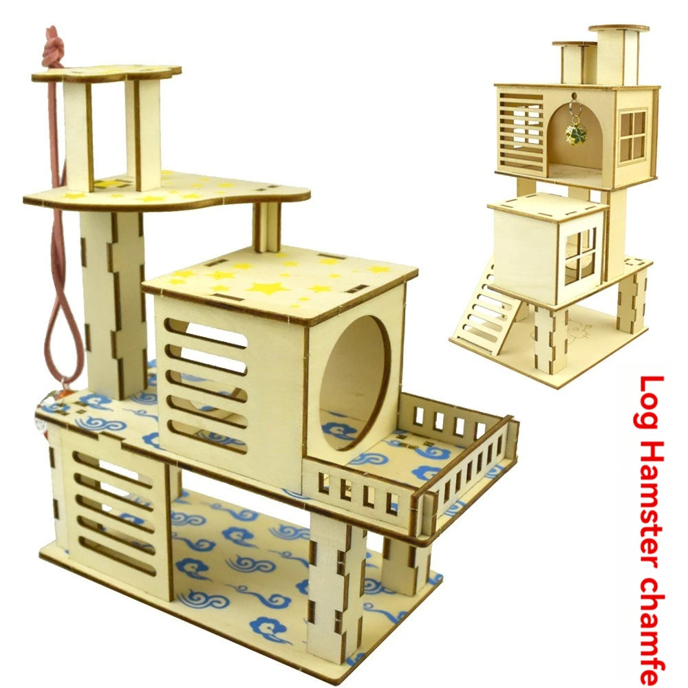 Hamster chamfer minipet toy tree nest ladder fence springboard platform building basic cage Villa