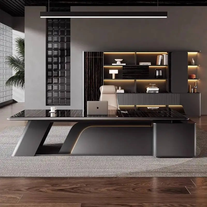 Narrow Unique Designer Office Desk Black Upgrades Storage Modern Computer Desks L Shape Drawers Scrivania Work Station Table