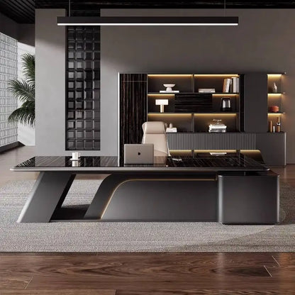 Narrow Unique Designer Office Desk Black Upgrades Storage Modern Computer Desks L Shape Drawers Scrivania Work Station Table