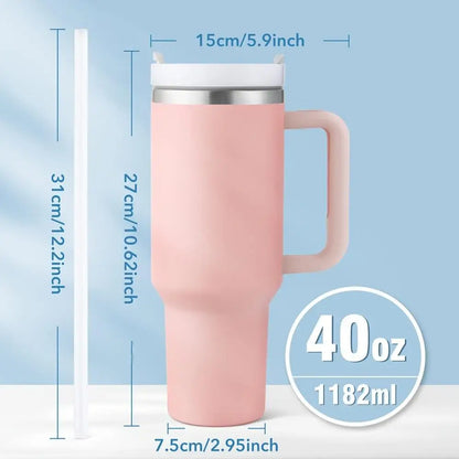 Large Capacity Car Insulated Water Bottle 40oz Leak-Proof Stainless Steel Travel Cup with Lid Straw Handle for Hot and Cold Drinks