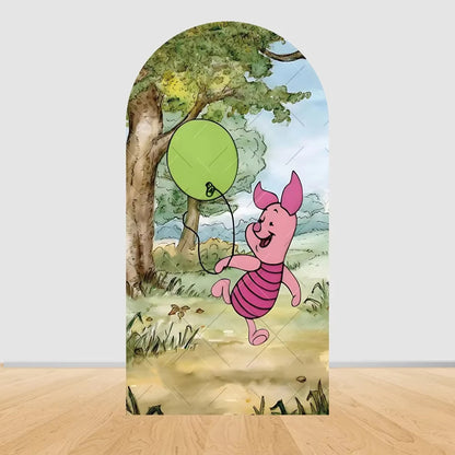 Winnie the Pooh Themed Arched Backdrop Cover Children's Birthday Party Supplies Baby Shower Arrangement Double Sided Printing