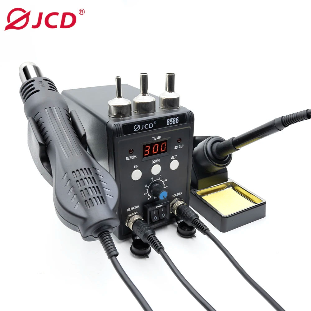 JCD 2 in 1 Digital Soldering Station Hot Air Gun Solder Iron SMD BGA Rework Desoldering Welding Repair Tools 760W 220V 110V 8586
