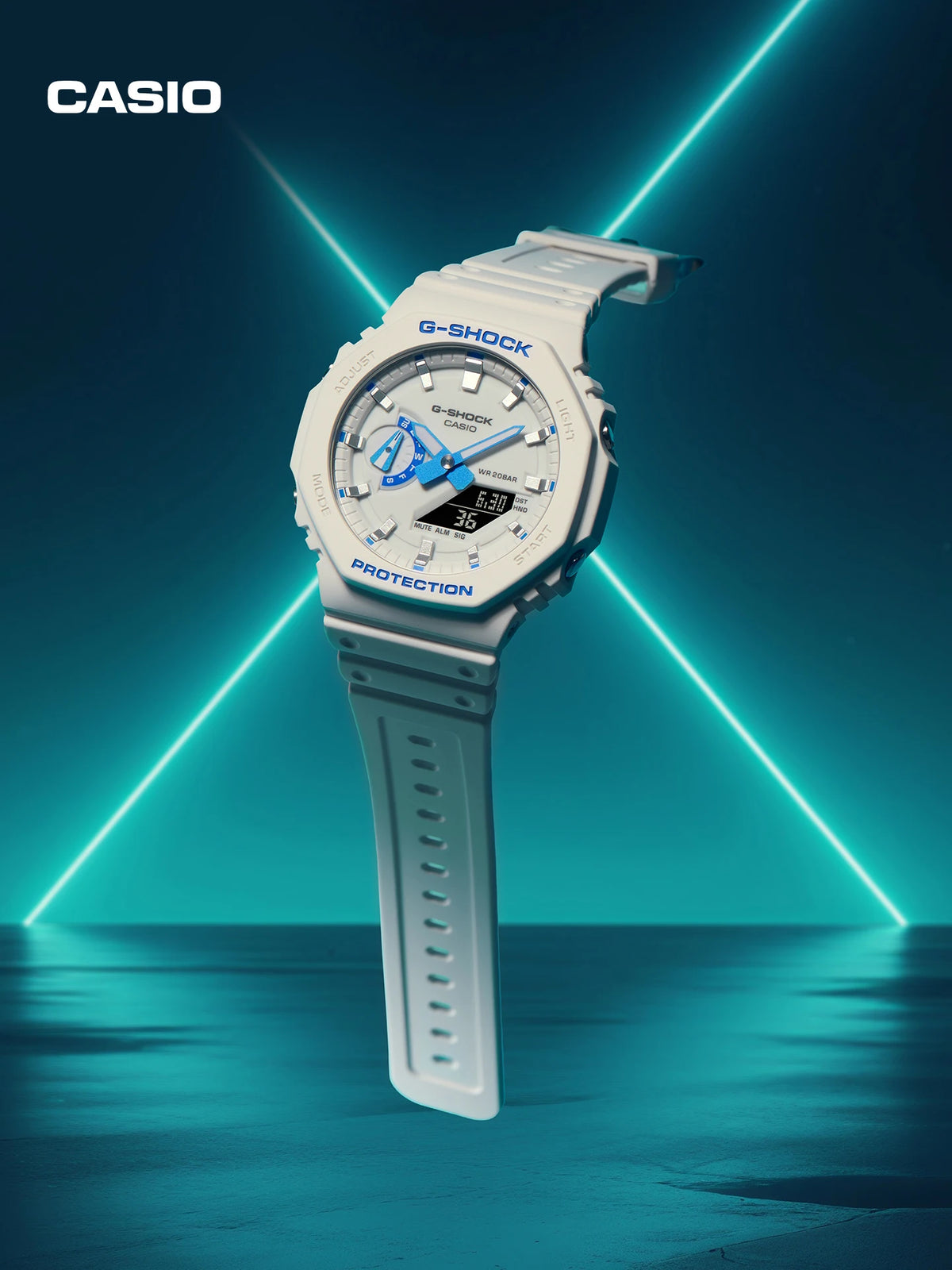 Casio Dark Luminous Summer Ocean Blue & White Shockproof Sports Watch for Men & Women, G-SHOCK