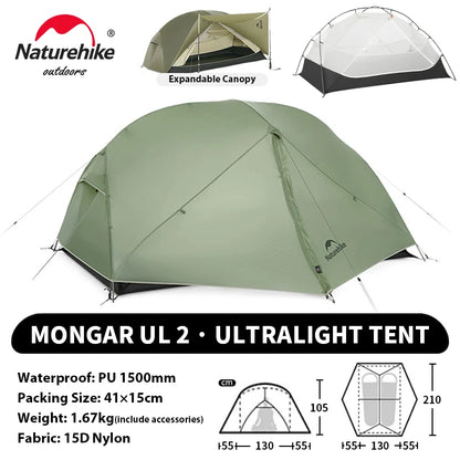 Naturehike Mongar UL PRO 1-3 People Tent 20D Ultralight Travel Waterproof Hiking Survival Outdoor Camping Portable Sun Shelter