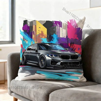 Black White E-E36 Car Pillow Cases for Bedroom Living Room Sofa Home Decor Polyester Cushion Cover with Zipper