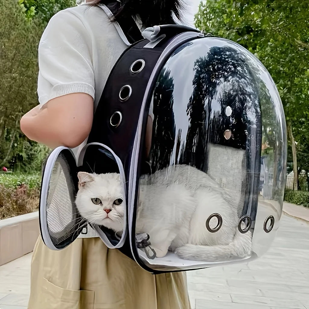 Space Capsule Pet Backpack - Breathable Transparent Travel Carrier for Cats and Small Dogs with Zippers, Portable for Outdoor