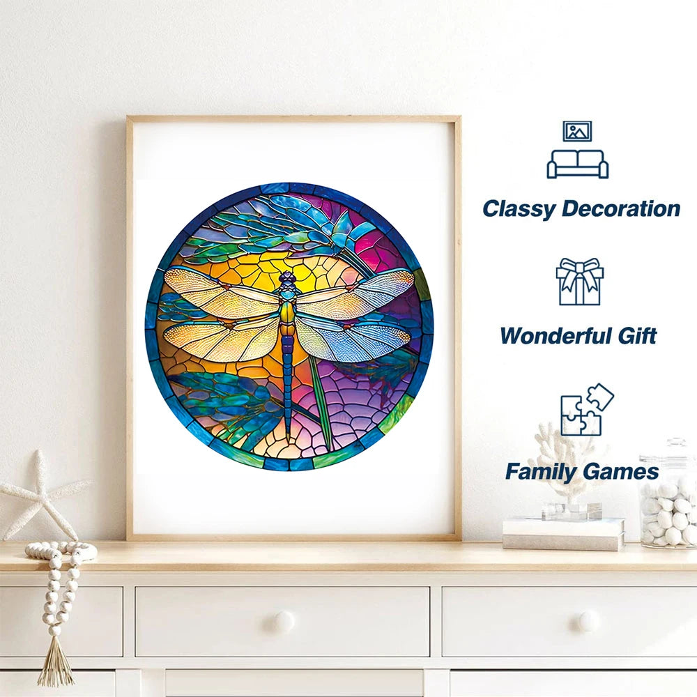 Colorful Dragonfly Wooden Puzzle with Beautiful Gift Package - Unique Shaped Pieces Wooden Toys for Adults Kids, Christmas Gift