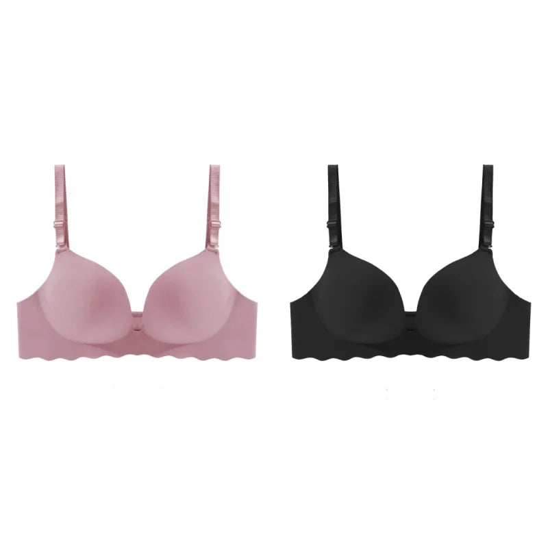 2PCS Women's Solid Color Wavy Edge Seamless Bras One-Piece Wire Free Sexy Push-Up Bra Female Fashion Comfortable Bras Lingerie