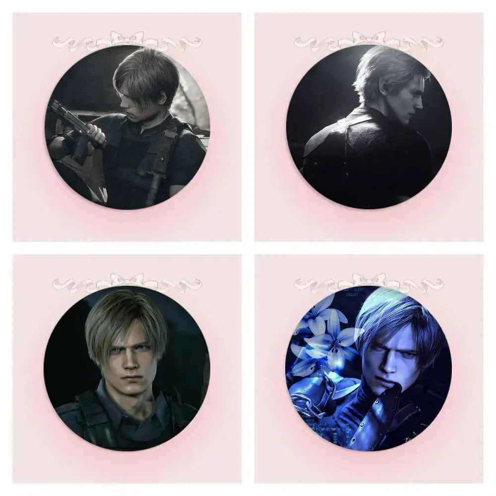 Game Resident Evil Cartoon Leon Kennedy Badges 25 32 44 58 75 Mm Round Cosplay Pin Bag Decor Friends Gifts Brooch Souvenir